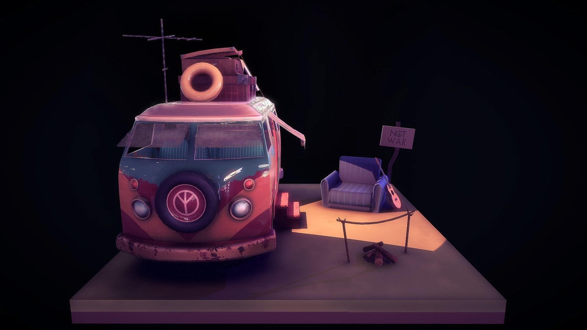 Peace Van Low-poly 3D model_5