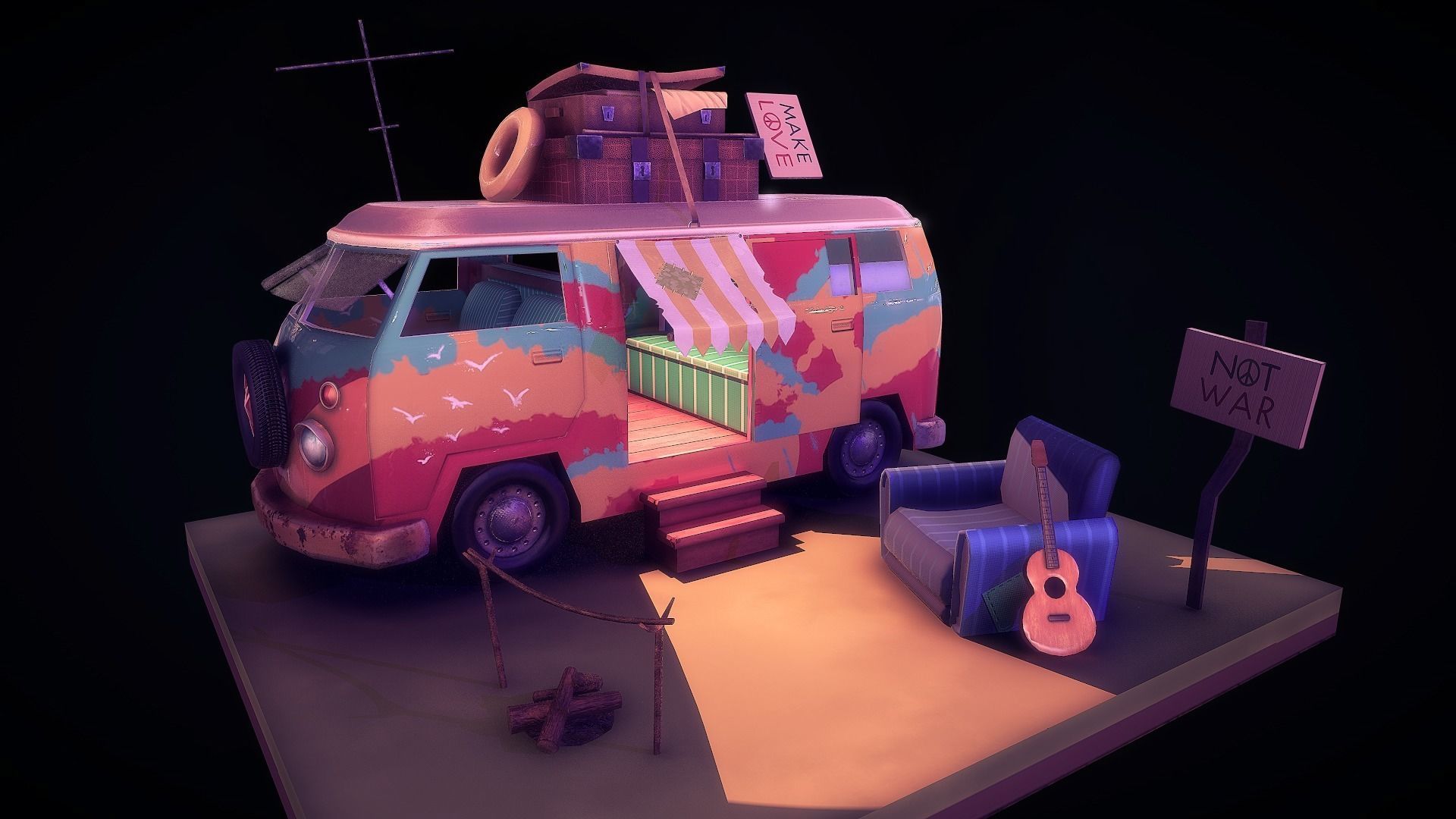 Peace Van Low-poly 3D model_3