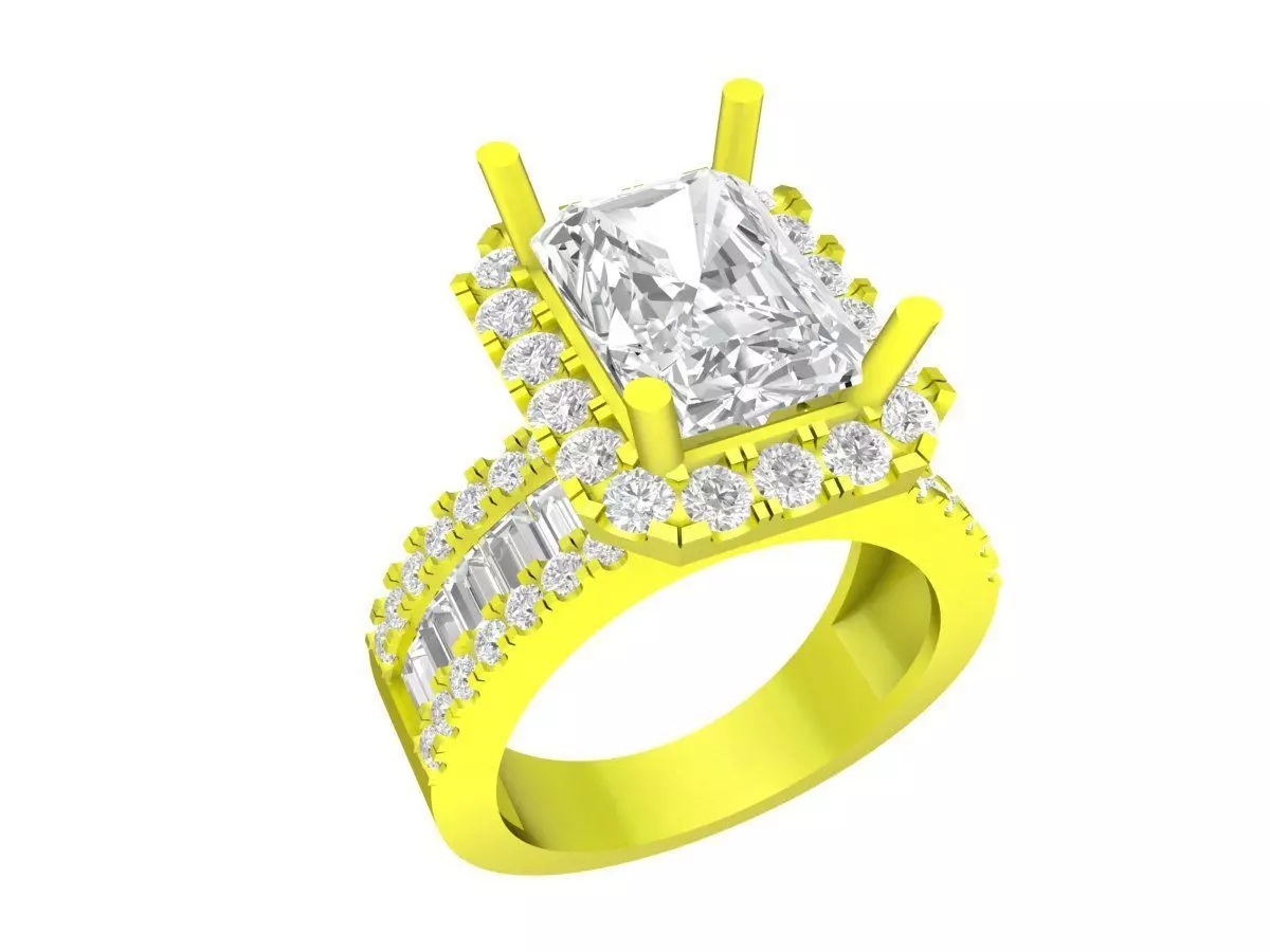 Emerald Cut Halo Statement Ring 3D Jewelry Model 7090 3D print model