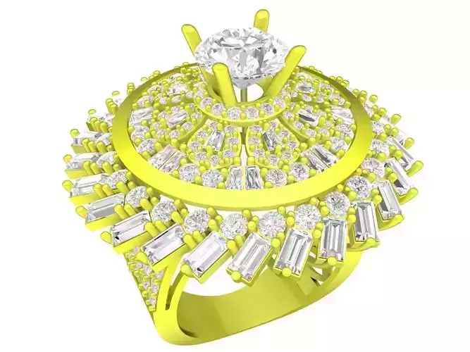 A7198 Fashion Straight Baguette Diamond Ring For Asian Lady 3D M