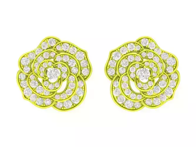 A7201 Diamond Rose Earrings 3D Model