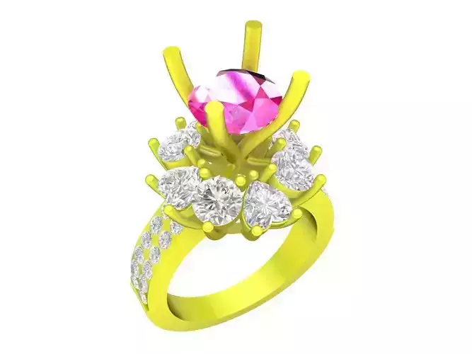 A7211 Diamond Flower Engagement Ring 3D Model