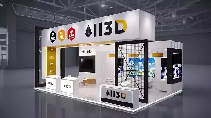 Exhibition Stand Stall 3 Side Open 8X6 3D model