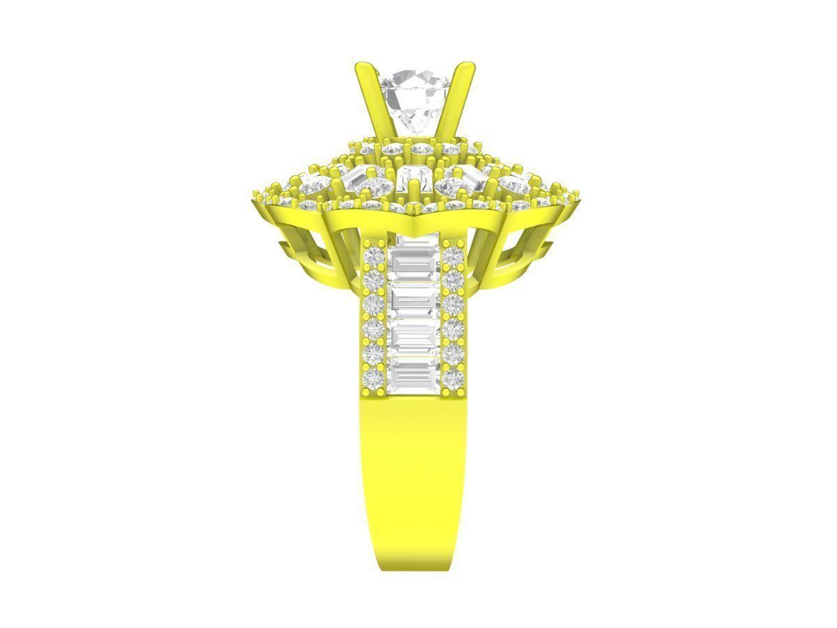 A7216 Straight Baguette Diamond Flower Engagement Ring 3D Model 3D print model_4