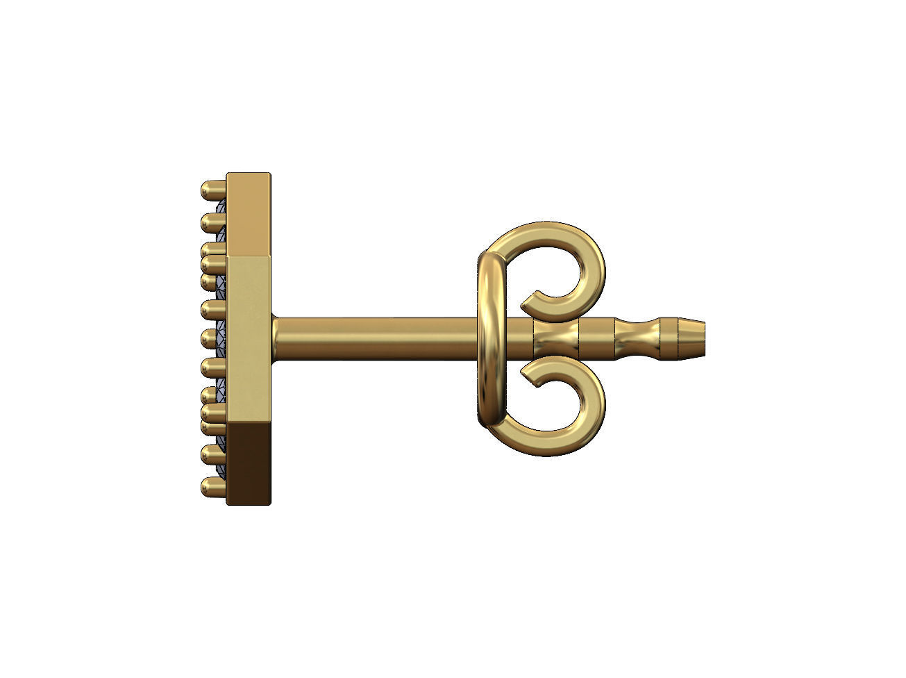 Diamond hexagonal stud earring 3D print model_2