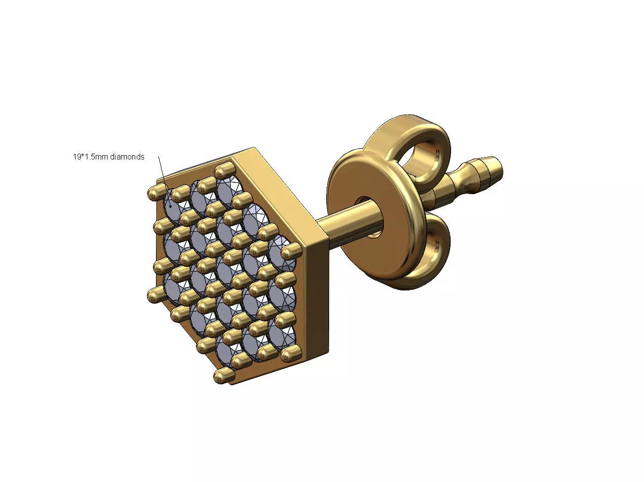 Diamond hexagonal stud earring 3D print model_0