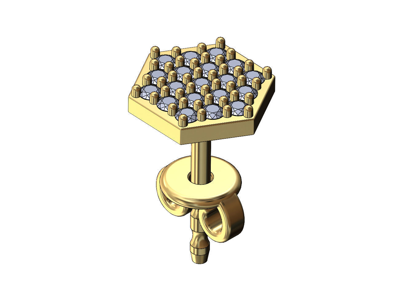Diamond hexagonal stud earring 3D print model_3