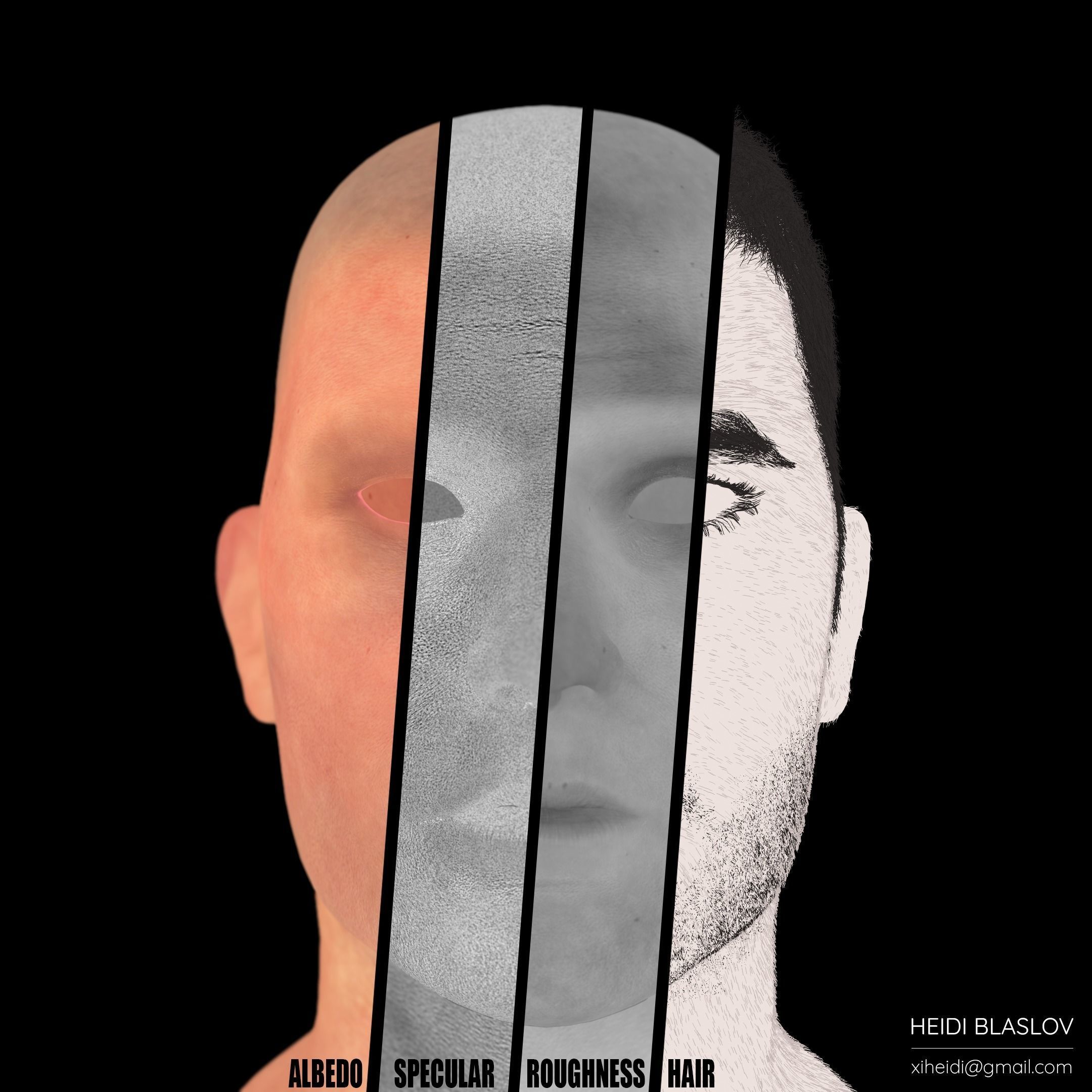 Photo-Realistic Human Male Head Low-poly 3D model_8