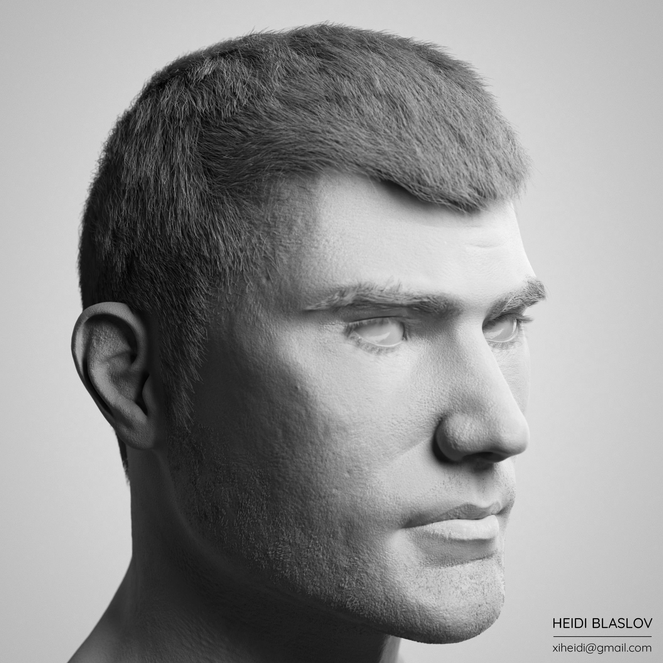 Photo-Realistic Human Male Head Low-poly 3D model_3