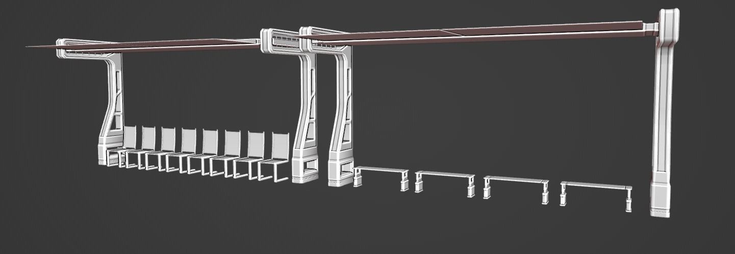 7 Bus Stop collection 3d models - Bus Stations table and chair Low-poly 3D model_7