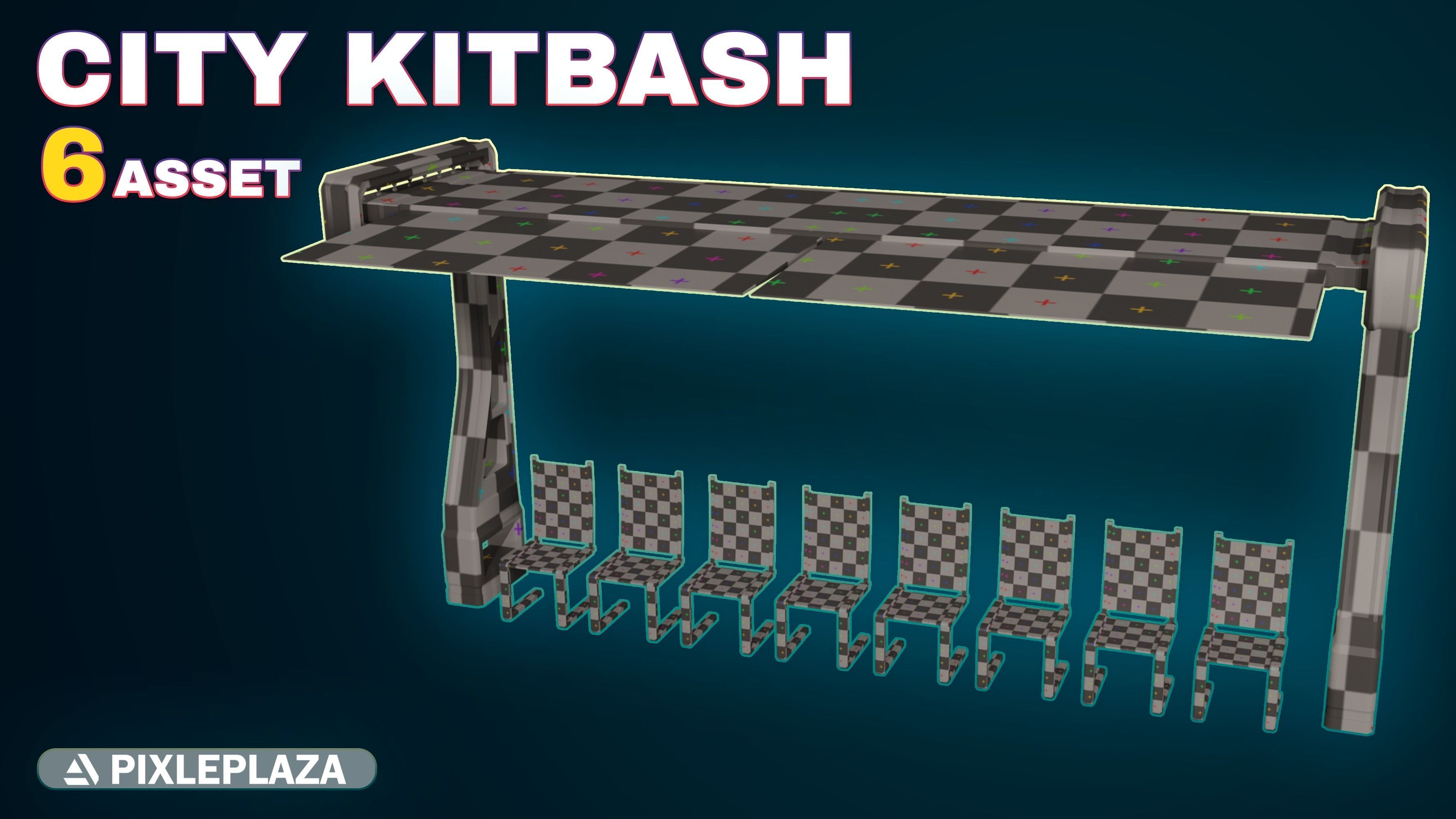 7 Bus Stop collection 3d models - Bus Stations table and chair Low-poly 3D model_15