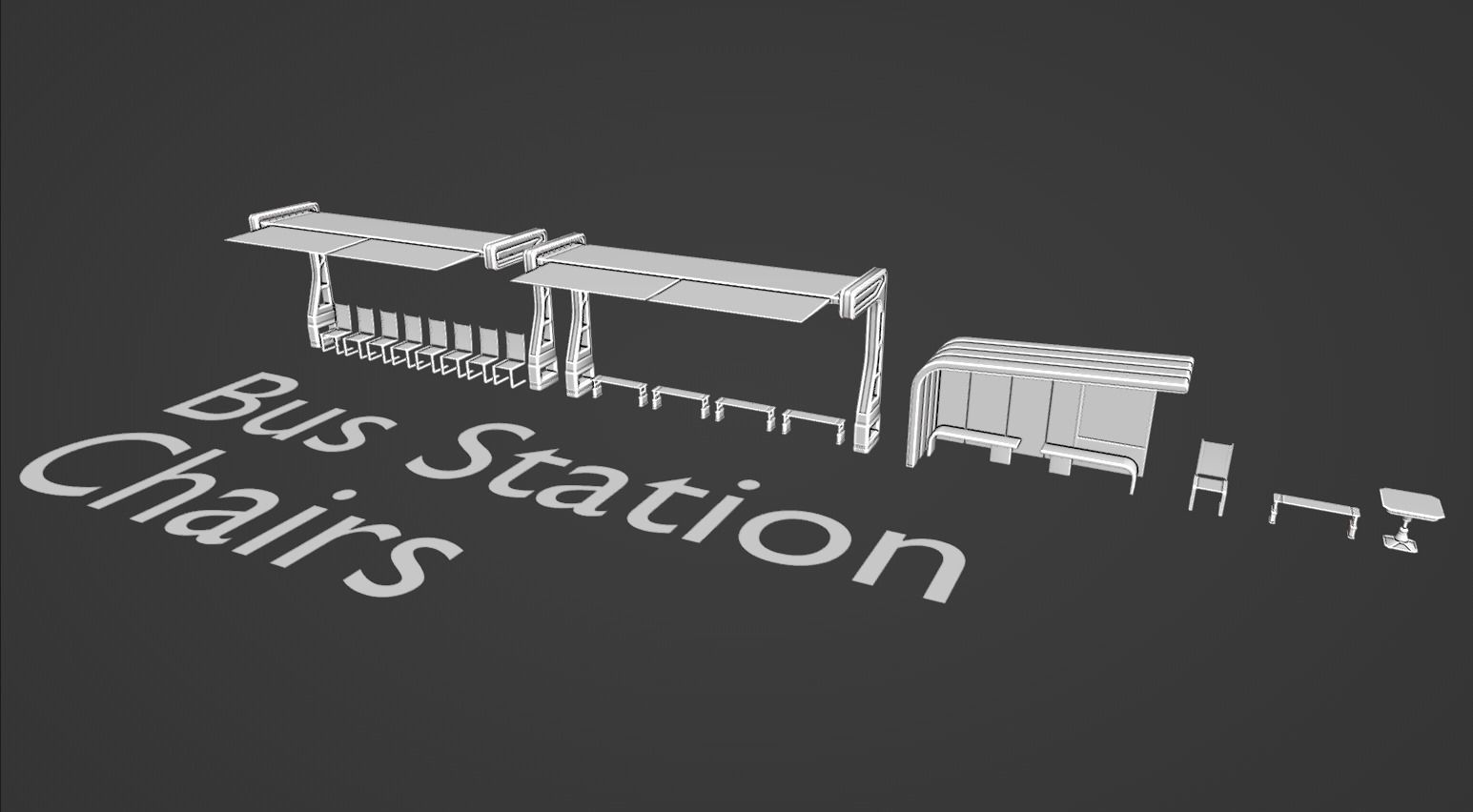 7 Bus Stop collection 3d models - Bus Stations table and chair Low-poly 3D model_5