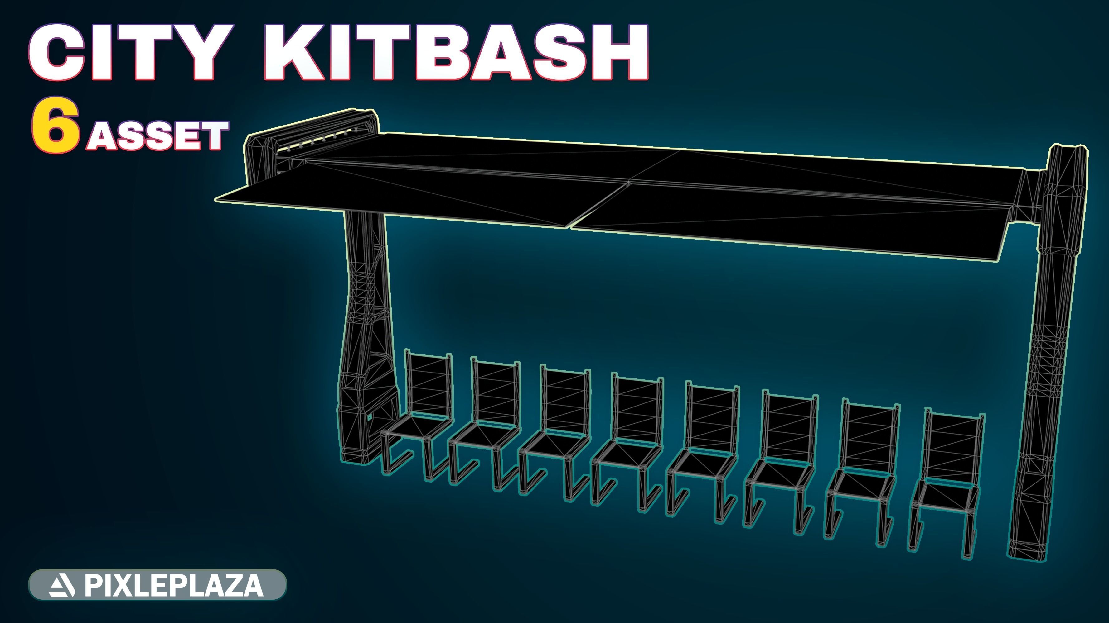 7 Bus Stop collection 3d models - Bus Stations table and chair Low-poly 3D model_9