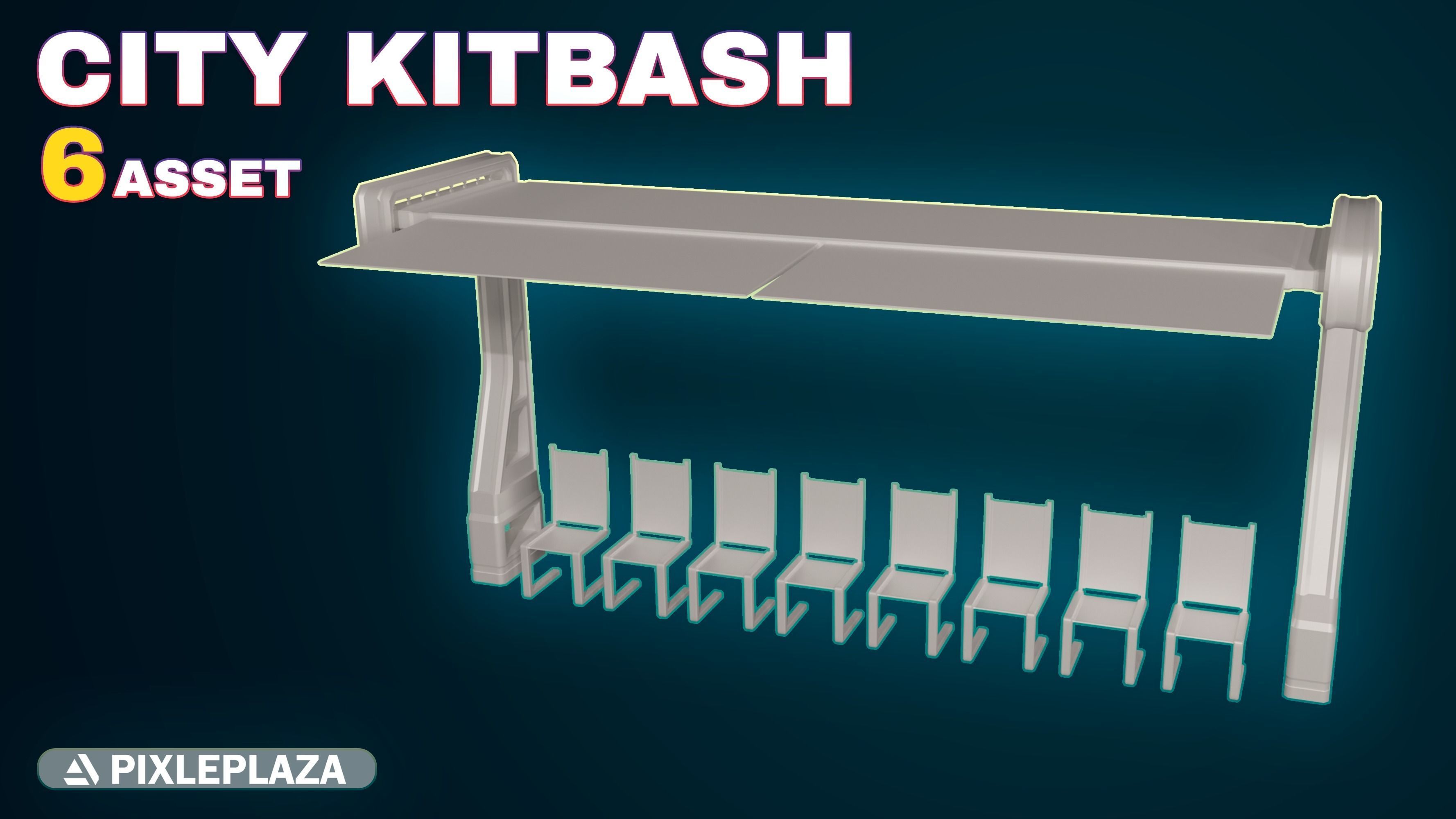 7 Bus Stop collection 3d models - Bus Stations table and chair Low-poly 3D model_14
