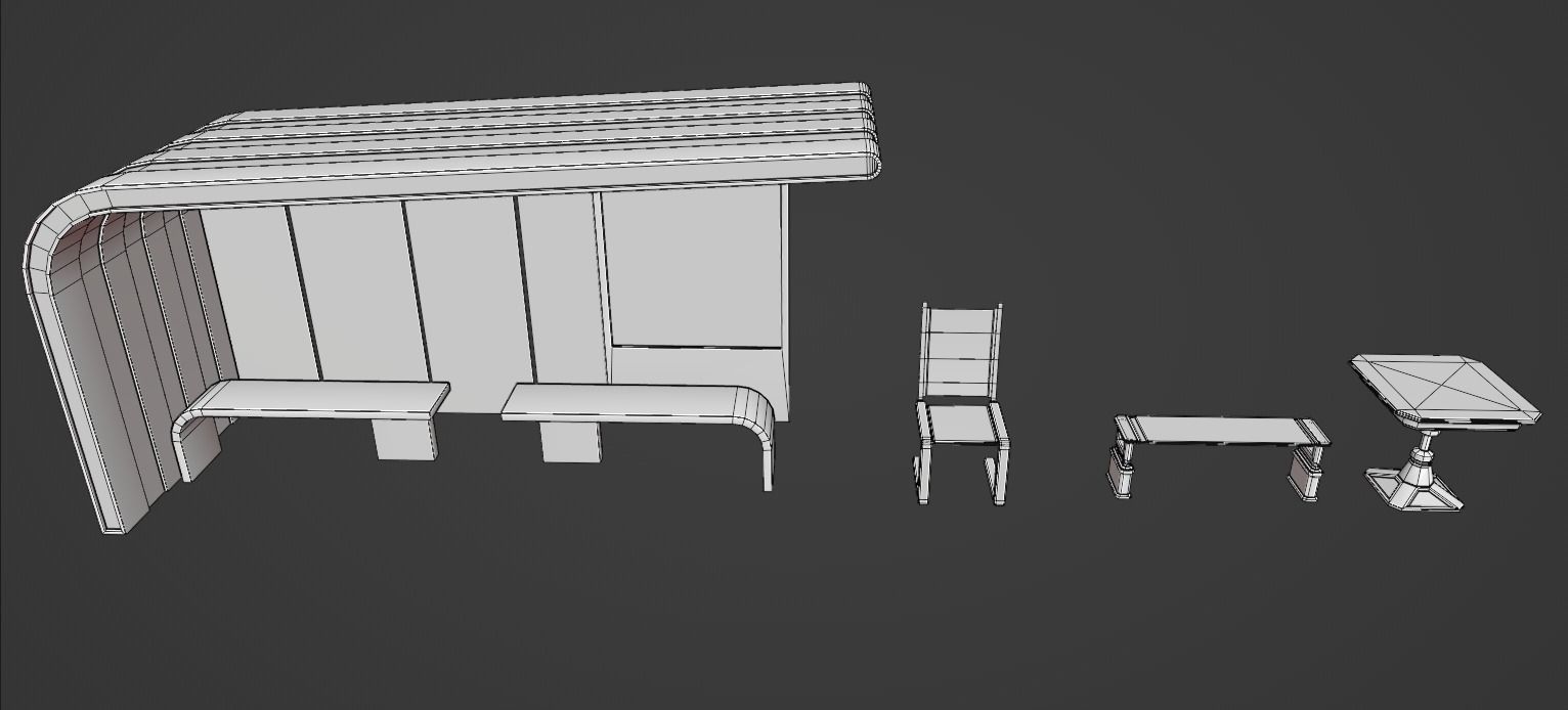 7 Bus Stop collection 3d models - Bus Stations table and chair Low-poly 3D model_6