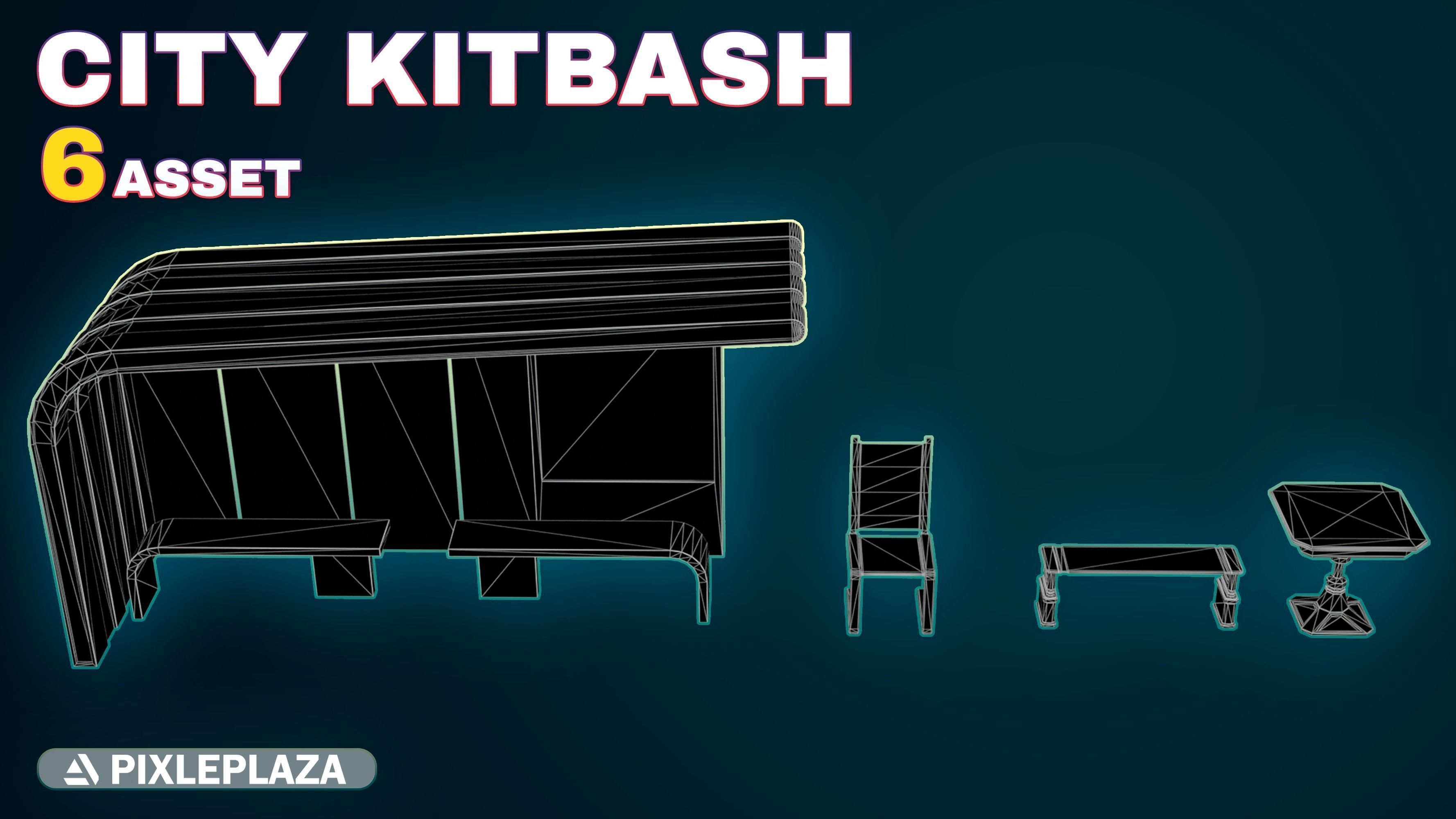 7 Bus Stop collection 3d models - Bus Stations table and chair Low-poly 3D model_4