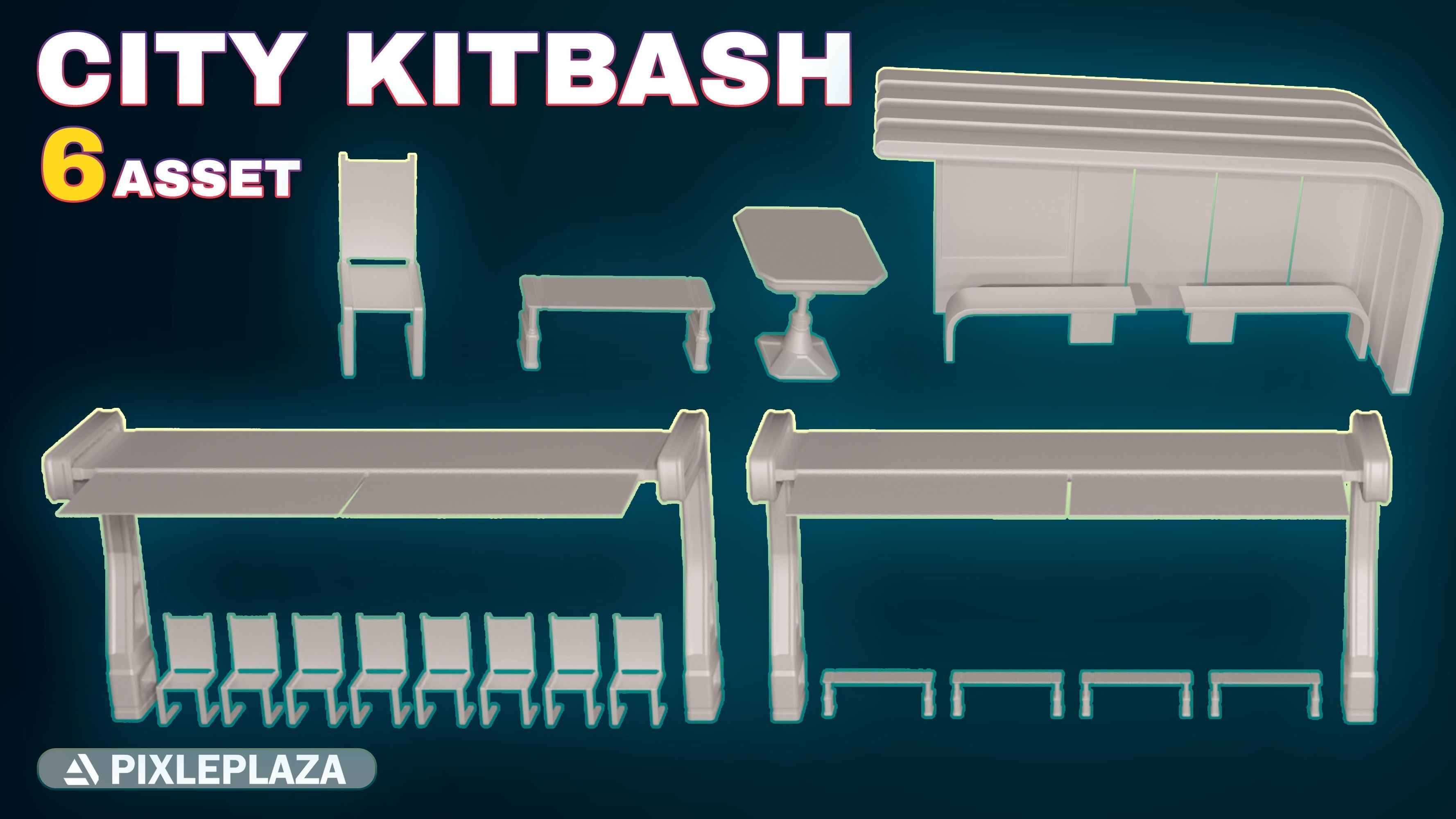 7 Bus Stop collection 3d models - Bus Stations table and chair Low-poly 3D model_8