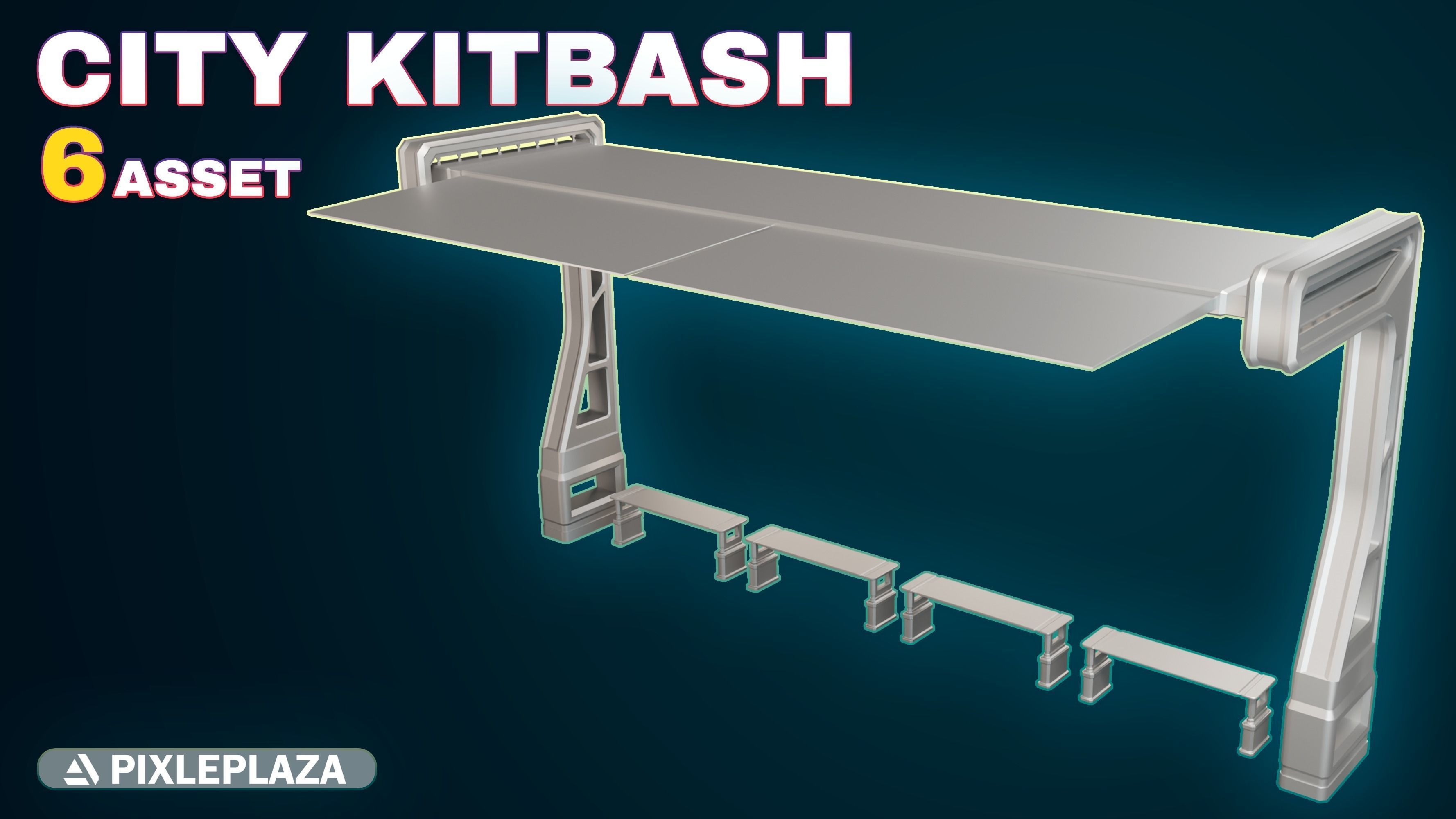 7 Bus Stop collection 3d models - Bus Stations table and chair Low-poly 3D model_1