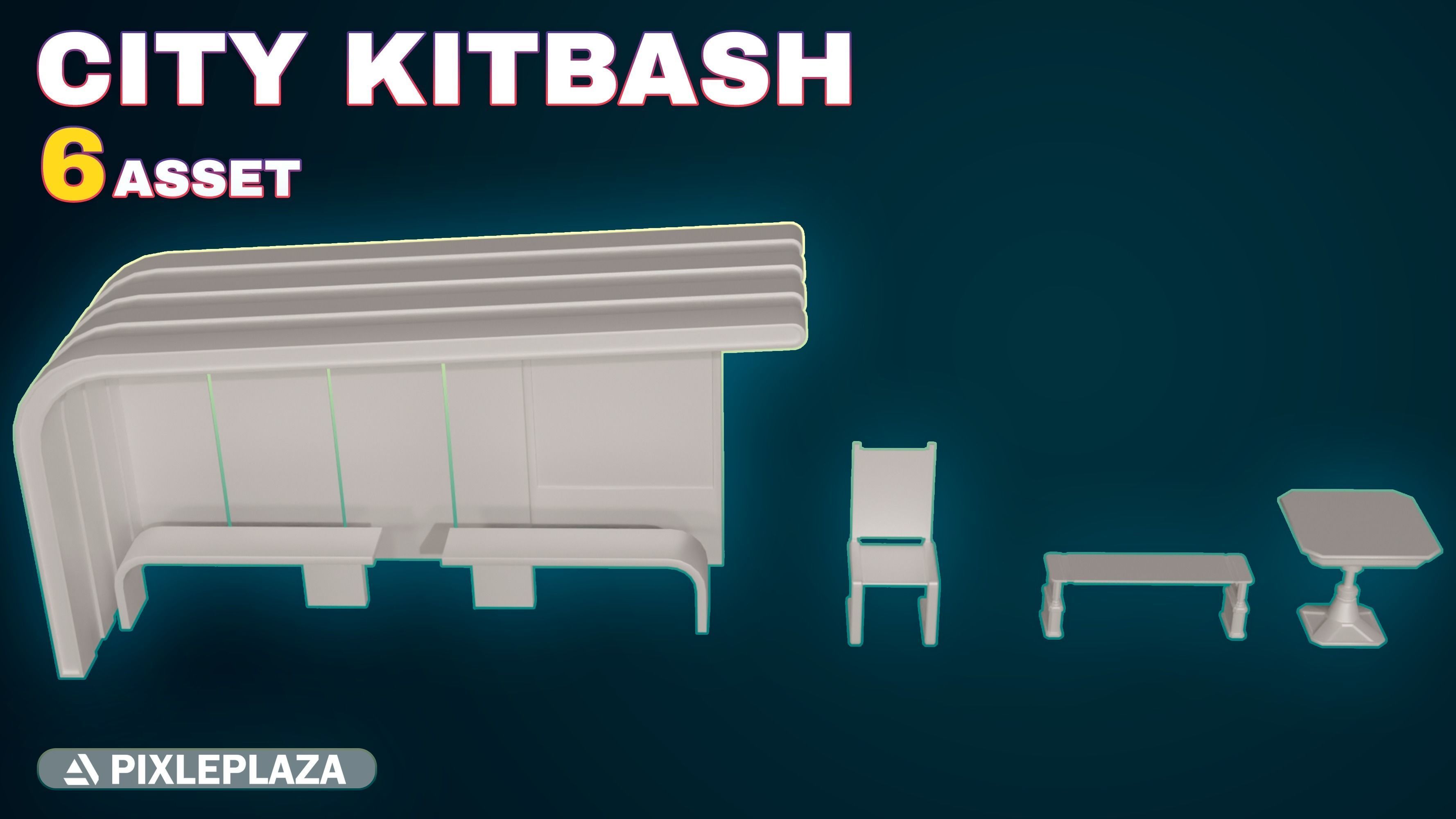 7 Bus Stop collection 3d models - Bus Stations table and chair Low-poly 3D model_3