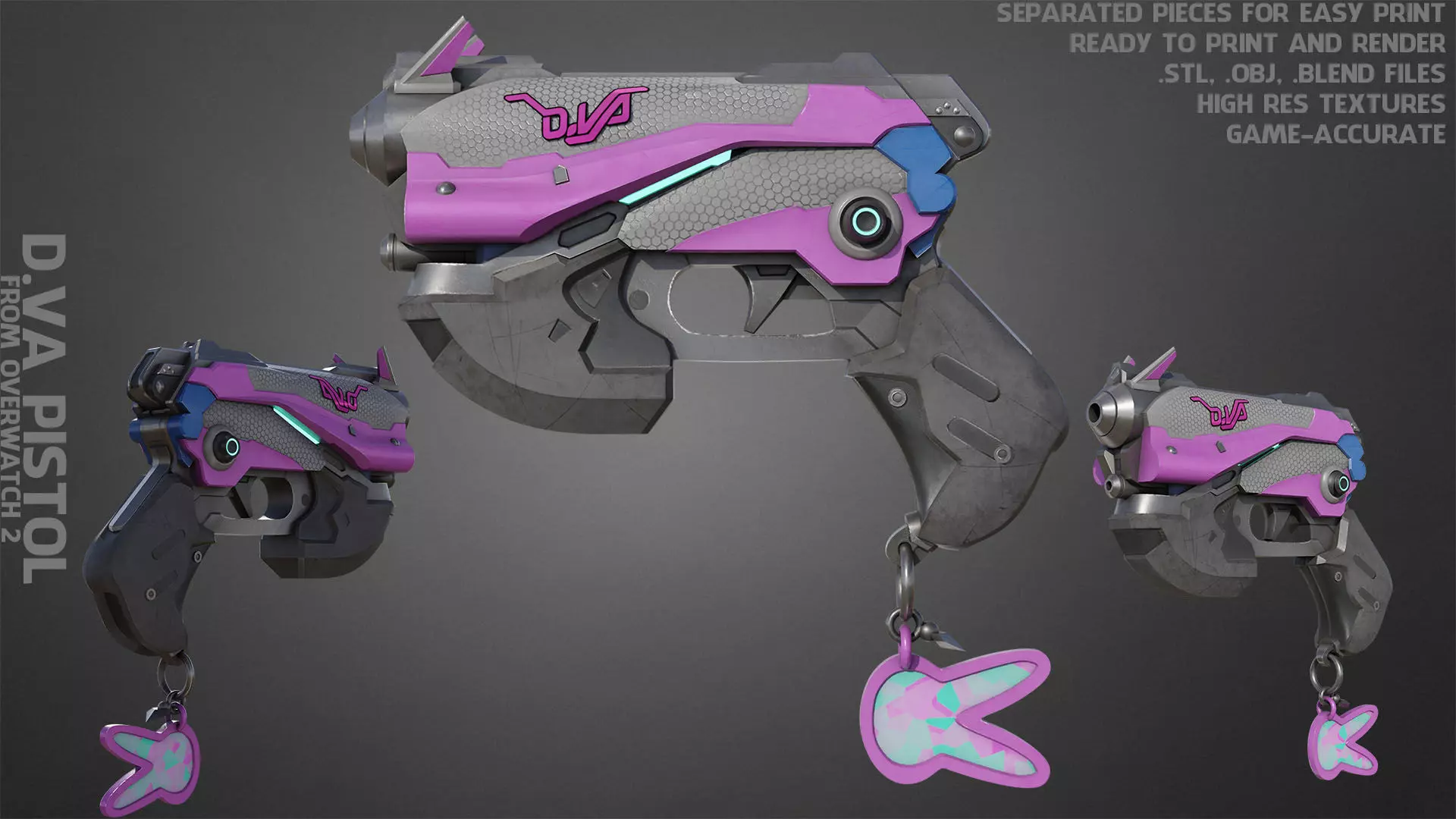 Overwatch 2 D va Pistol for Cosplay  3D print model_0