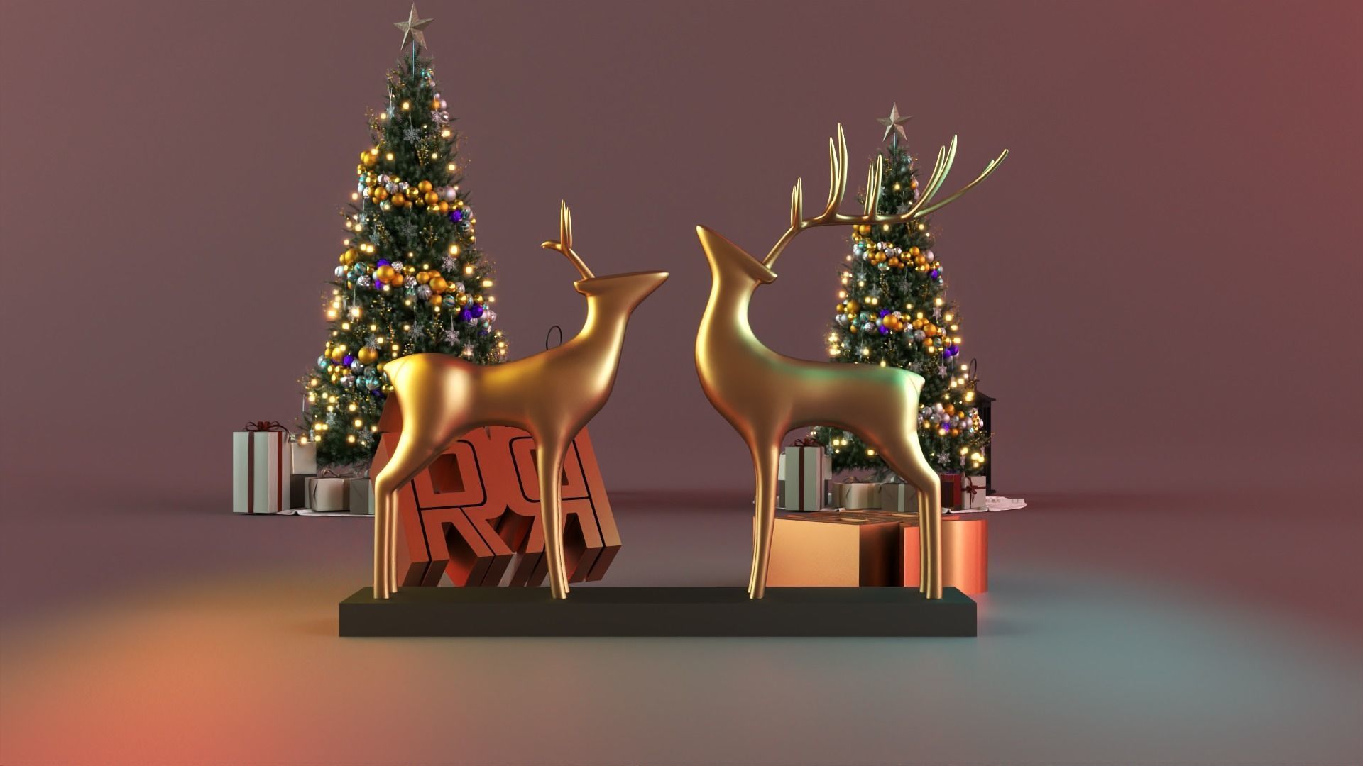 Christmas deer statue decor 3D print model_1