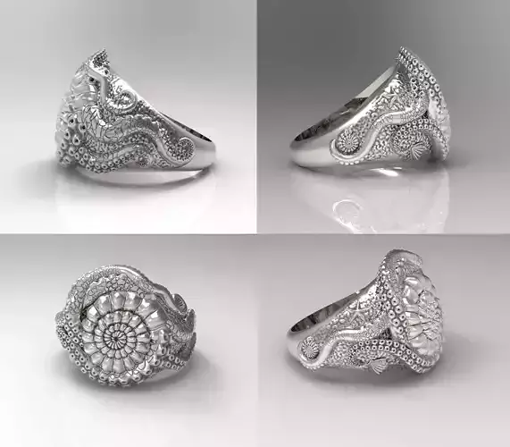 Ring-Octopus-3D model STL-file for 3D printing-Sea jewerly 3D print model