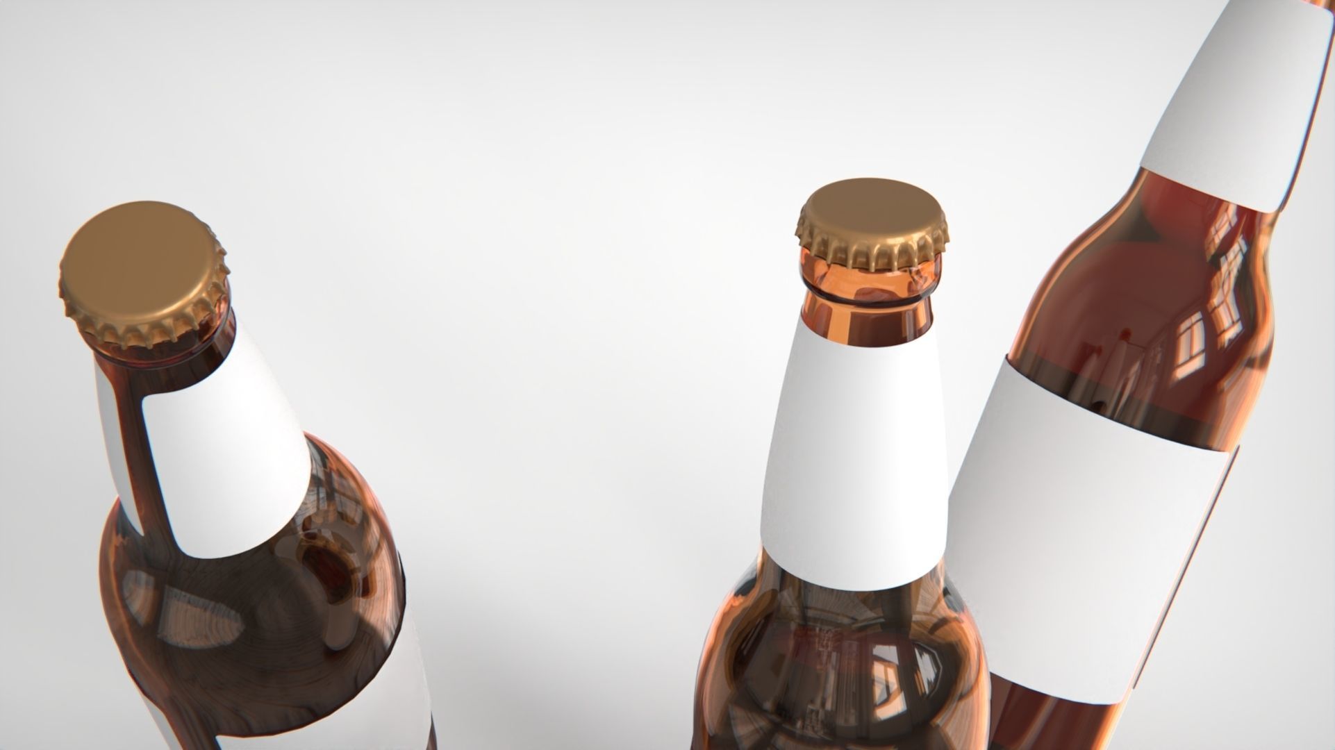 Beer or beverage glass bottle mockup with cap 3D model 3D model_2