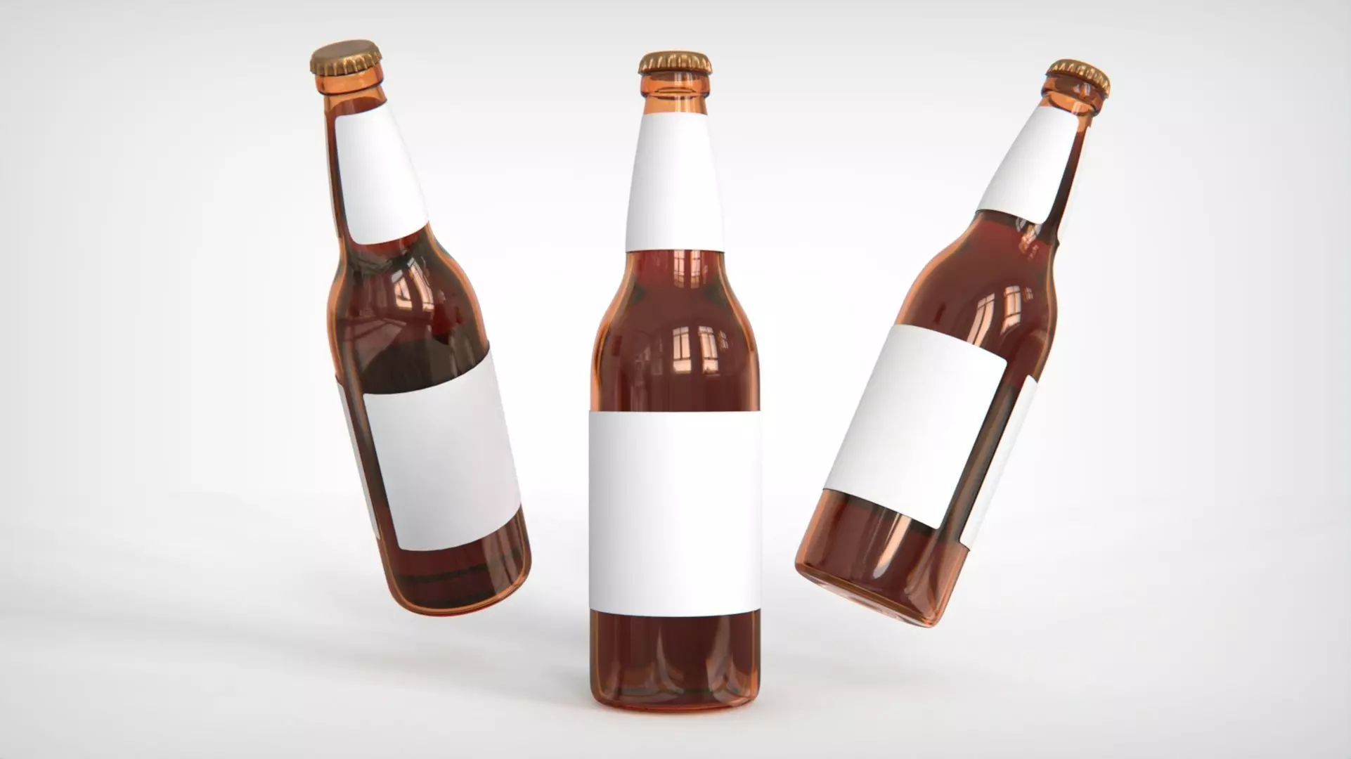 Beer or beverage glass bottle mockup with cap 3D model 3D model_0