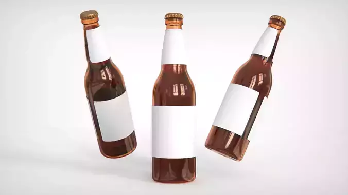 Beer or beverage glass bottle mockup with cap 3D model