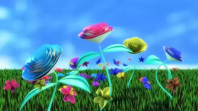 Origami abstract minimalist cartoon design flower scene