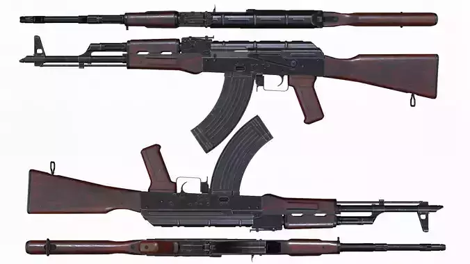 AKM - Kalashnikov Automatic Rifle Modernised Low-poly 3D model