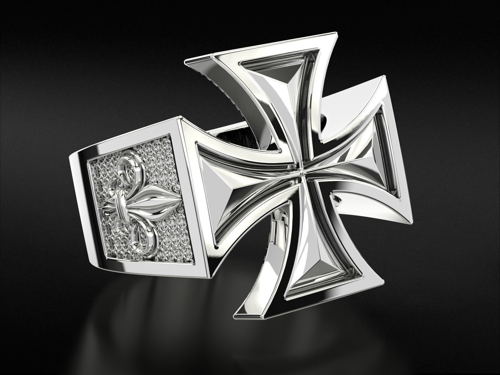 Ring Maltese cross with fleur-de-lis 793 3D print model_5