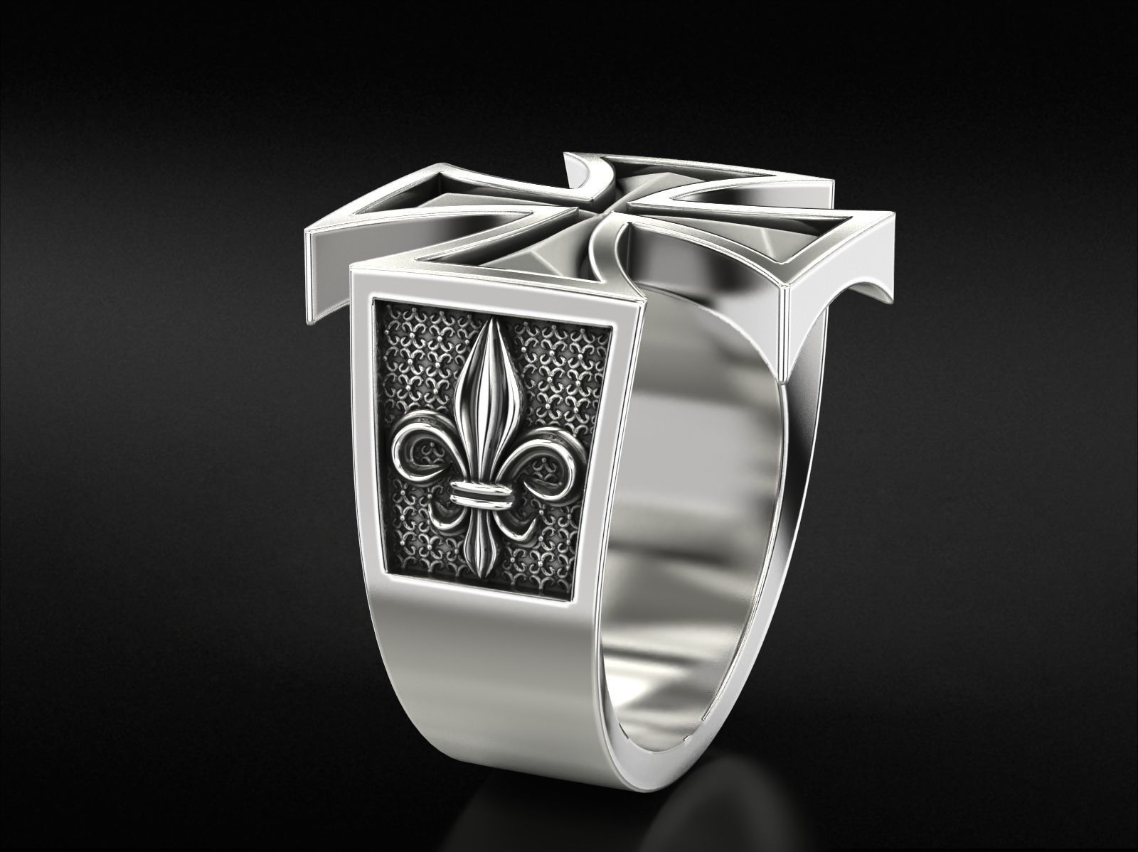 Ring Maltese cross with fleur-de-lis 793 3D print model_1