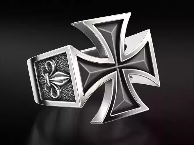 Ring Maltese cross with fleur-de-lis 793