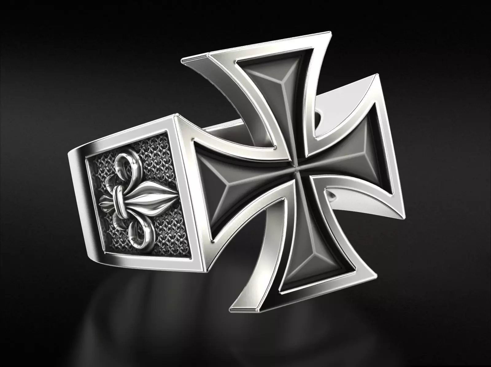 Ring Maltese cross with fleur-de-lis 793 3D print model_0