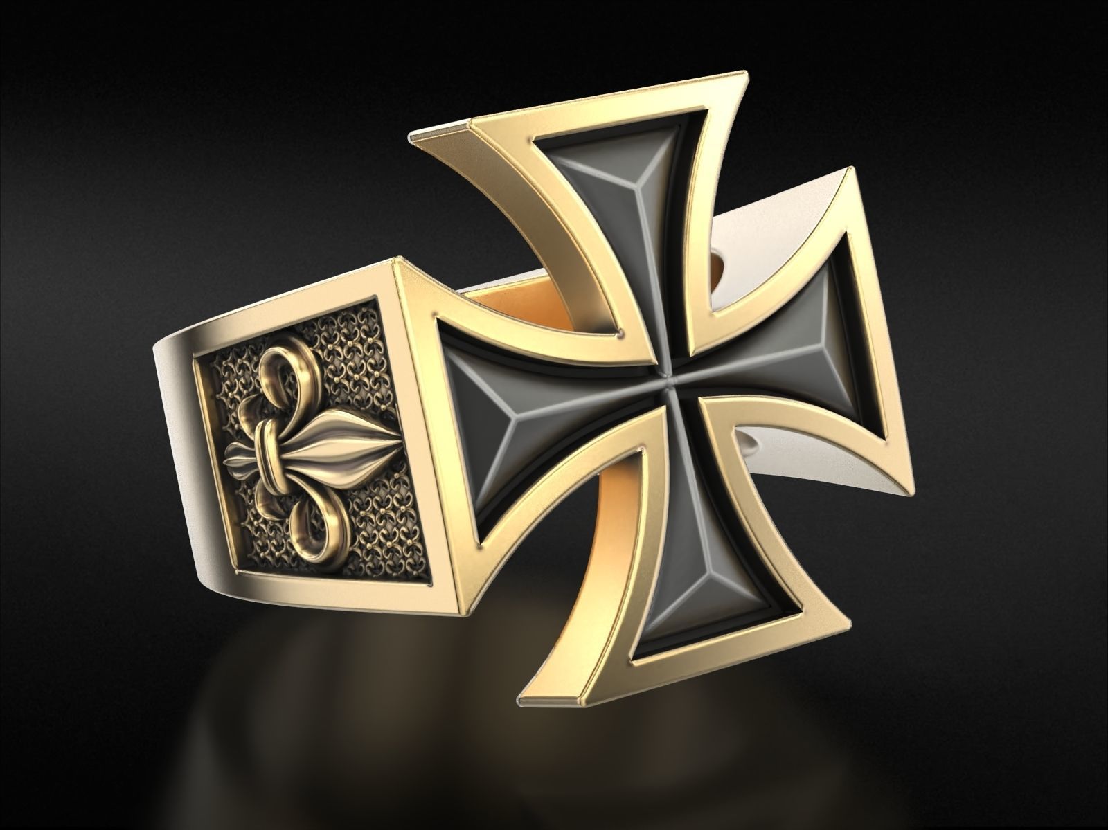 Ring Maltese cross with fleur-de-lis 793 3D print model_3