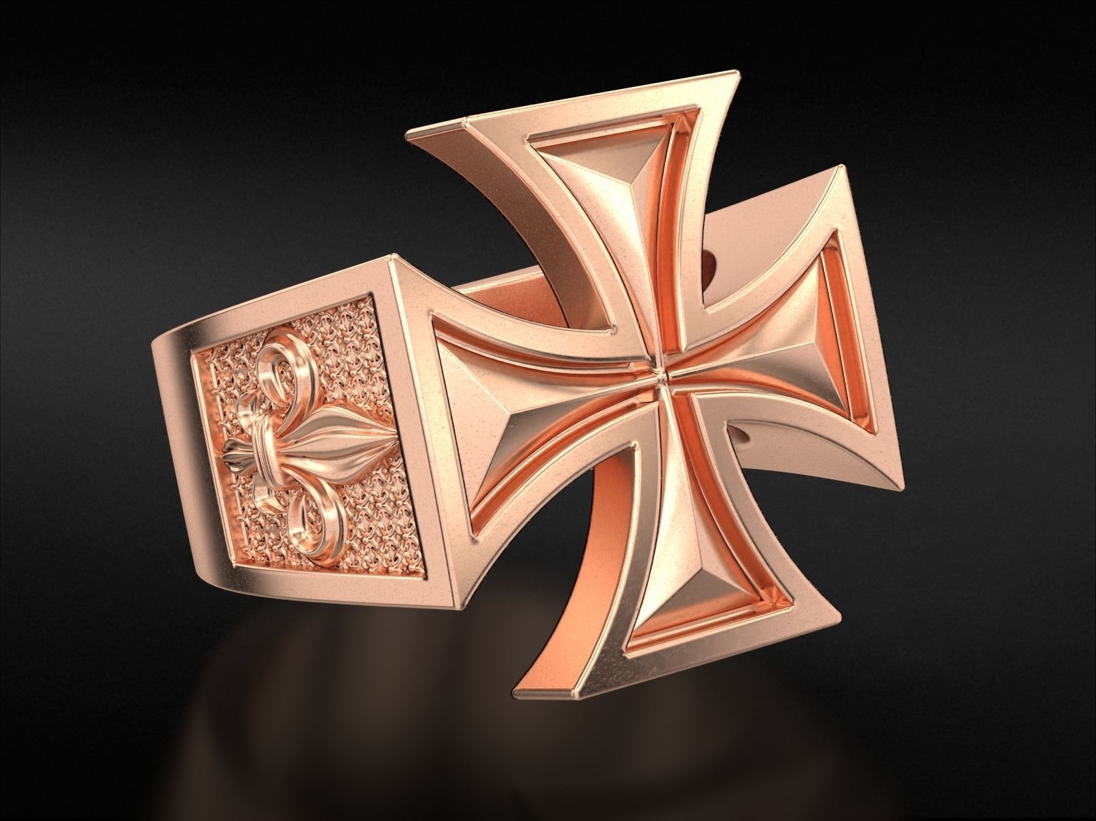 Ring Maltese cross with fleur-de-lis 793 3D print model_8