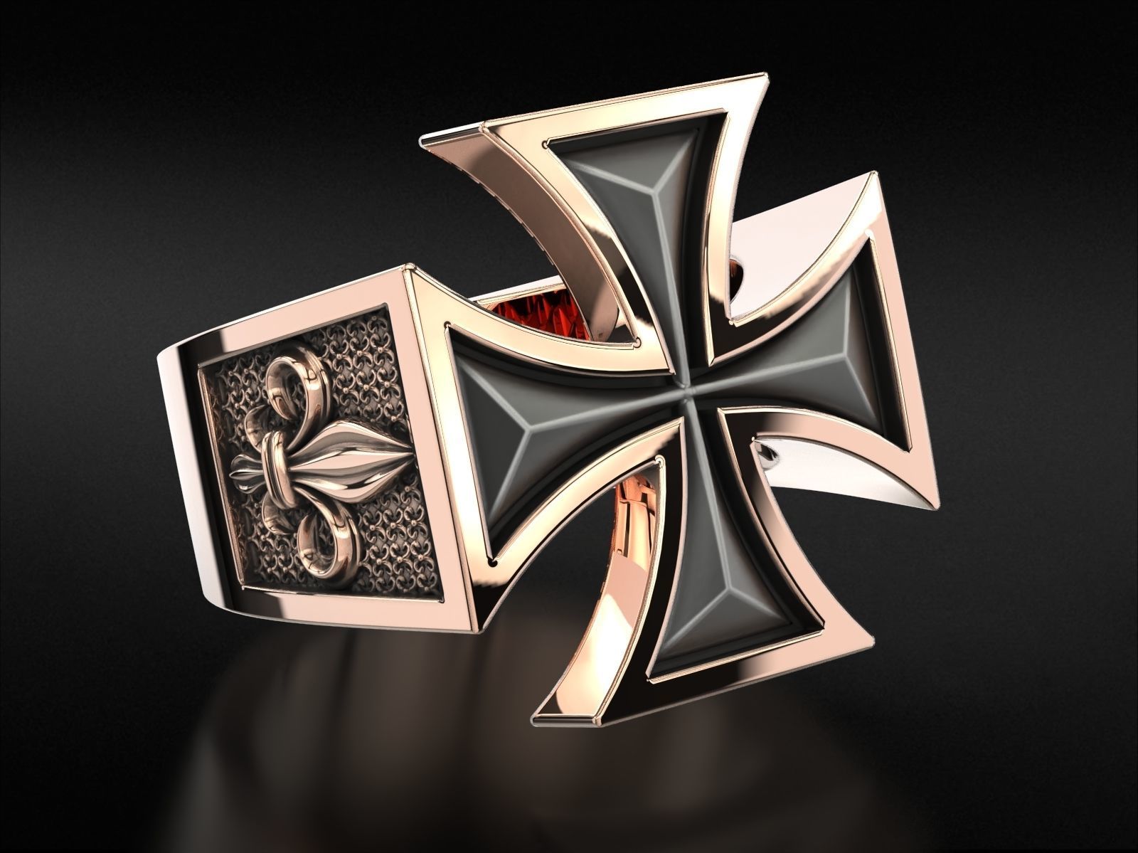 Ring Maltese cross with fleur-de-lis 793 3D print model_4