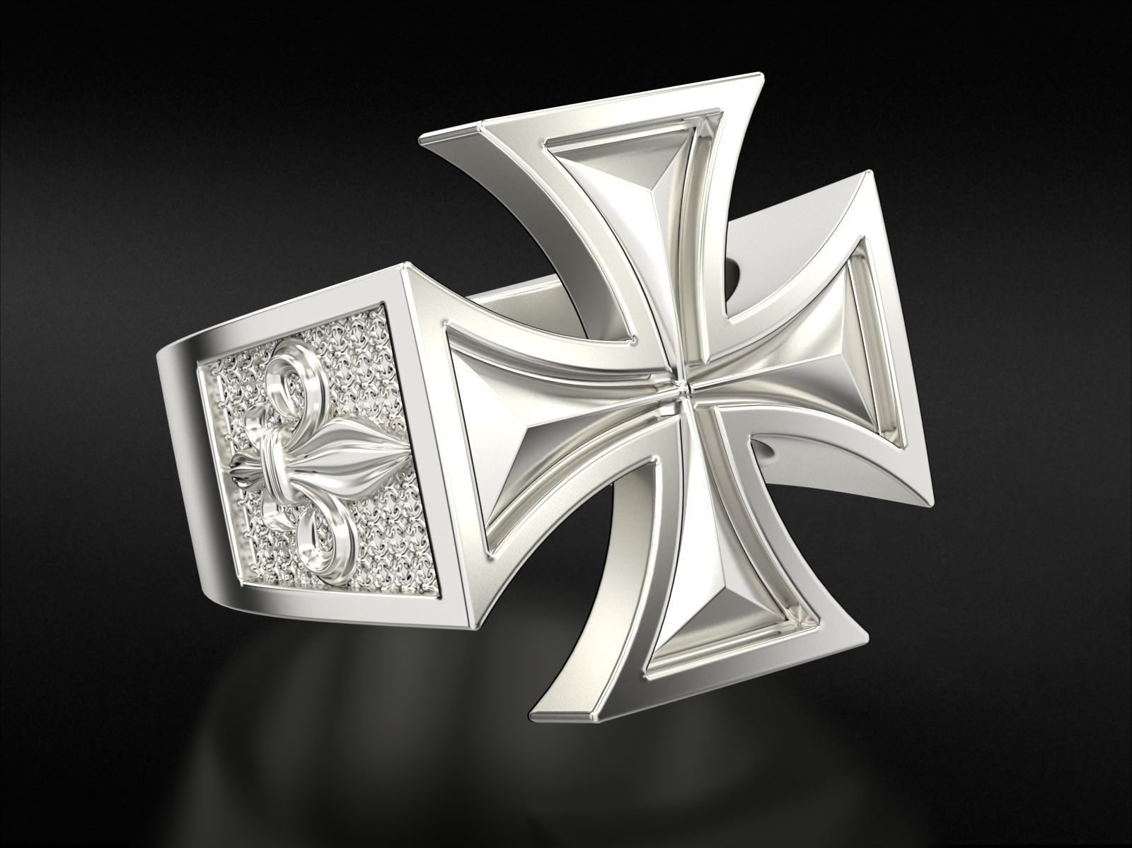 Ring Maltese cross with fleur-de-lis 793 3D print model_9