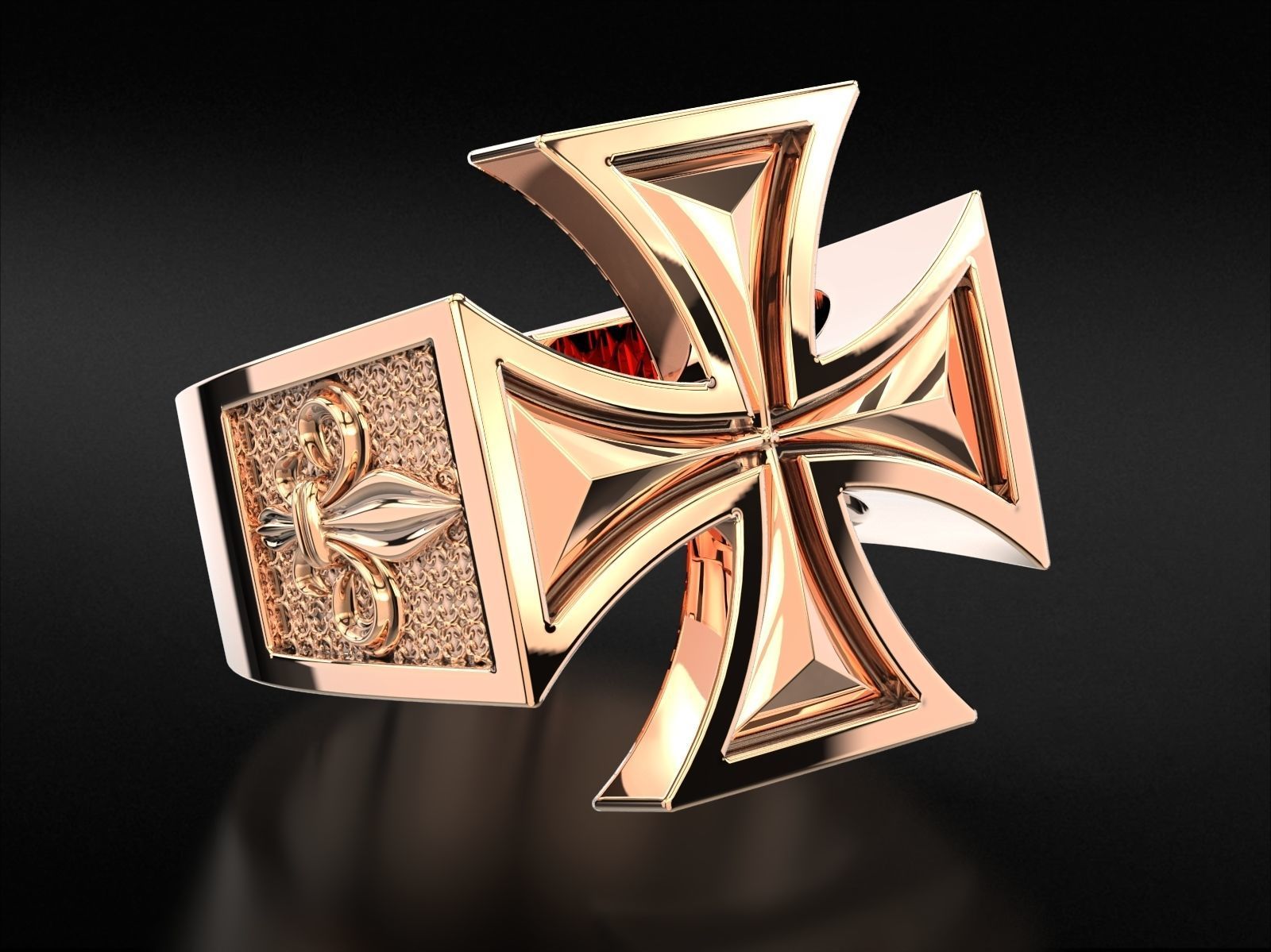 Ring Maltese cross with fleur-de-lis 793 3D print model_6