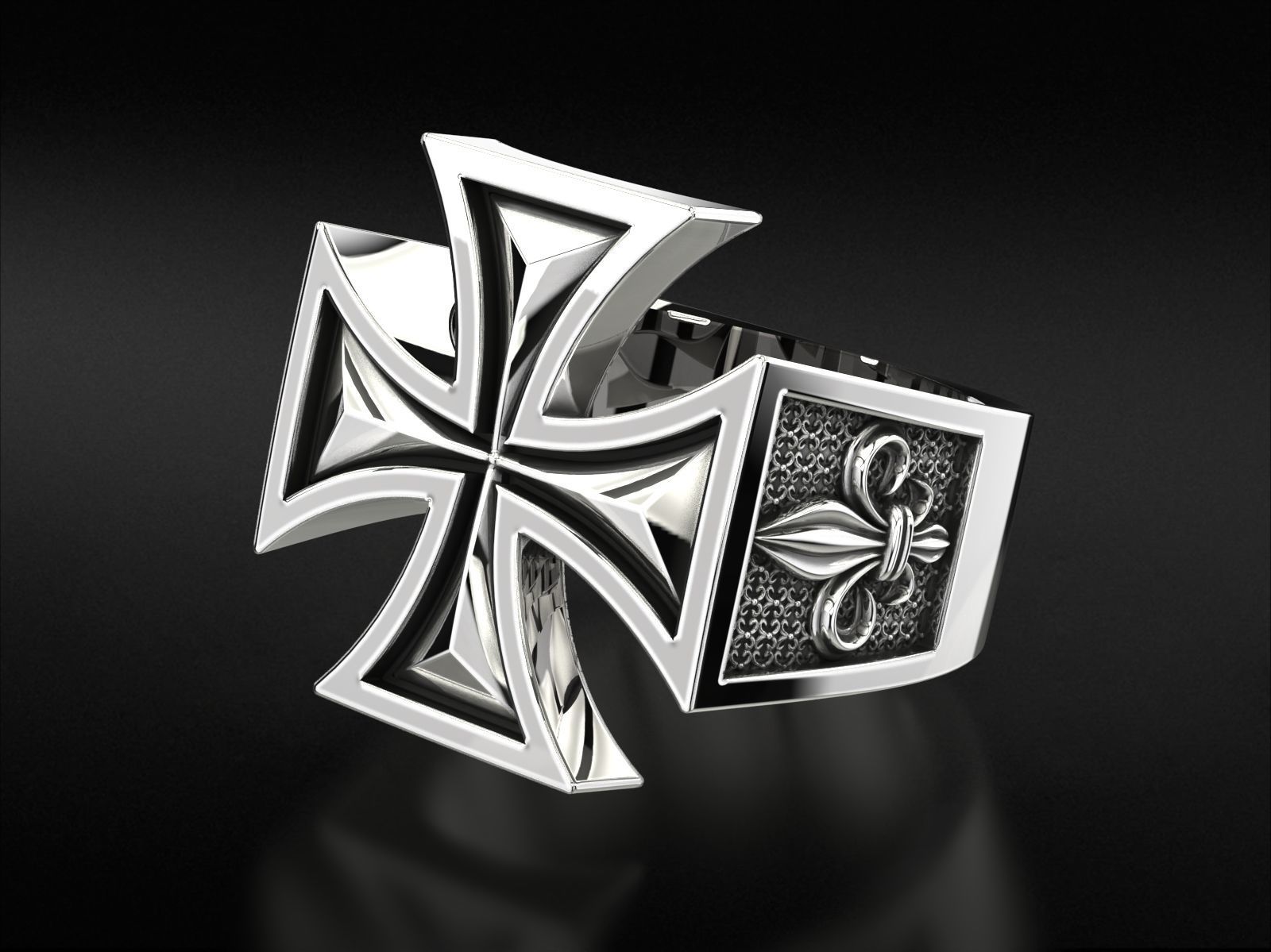 Ring Maltese cross with fleur-de-lis 793 3D print model_12