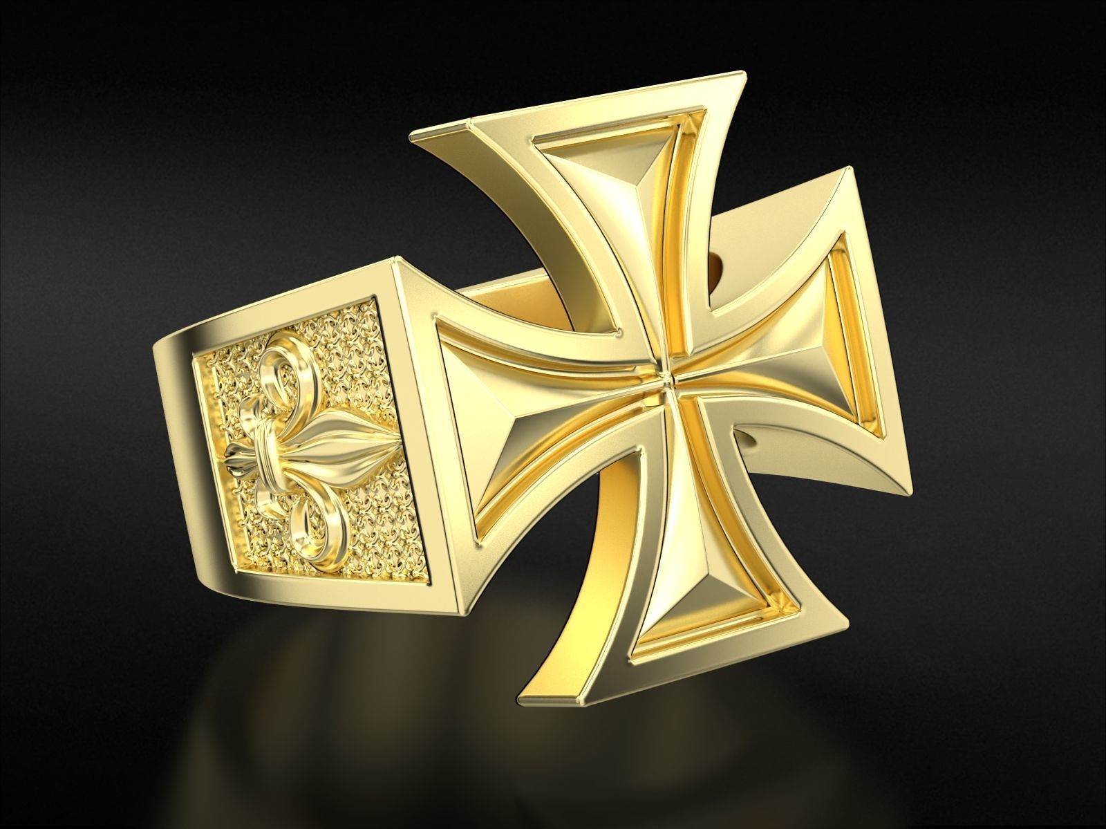 Ring Maltese cross with fleur-de-lis 793 3D print model_7
