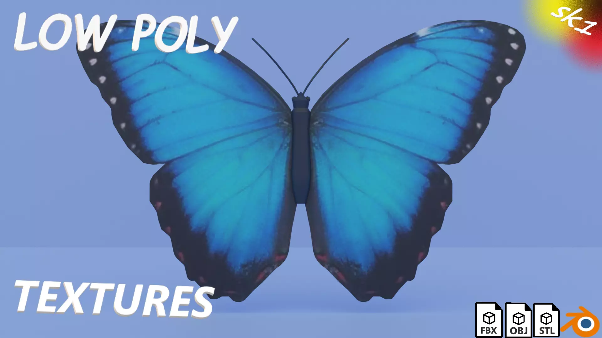 Blue Morpho Butterfly Low-poly 3D model_0