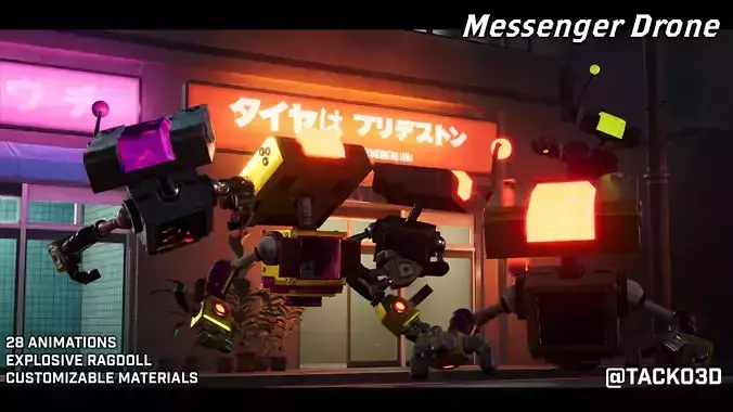 Messenger Drone - Customizable Drone Character Low-poly 3D model