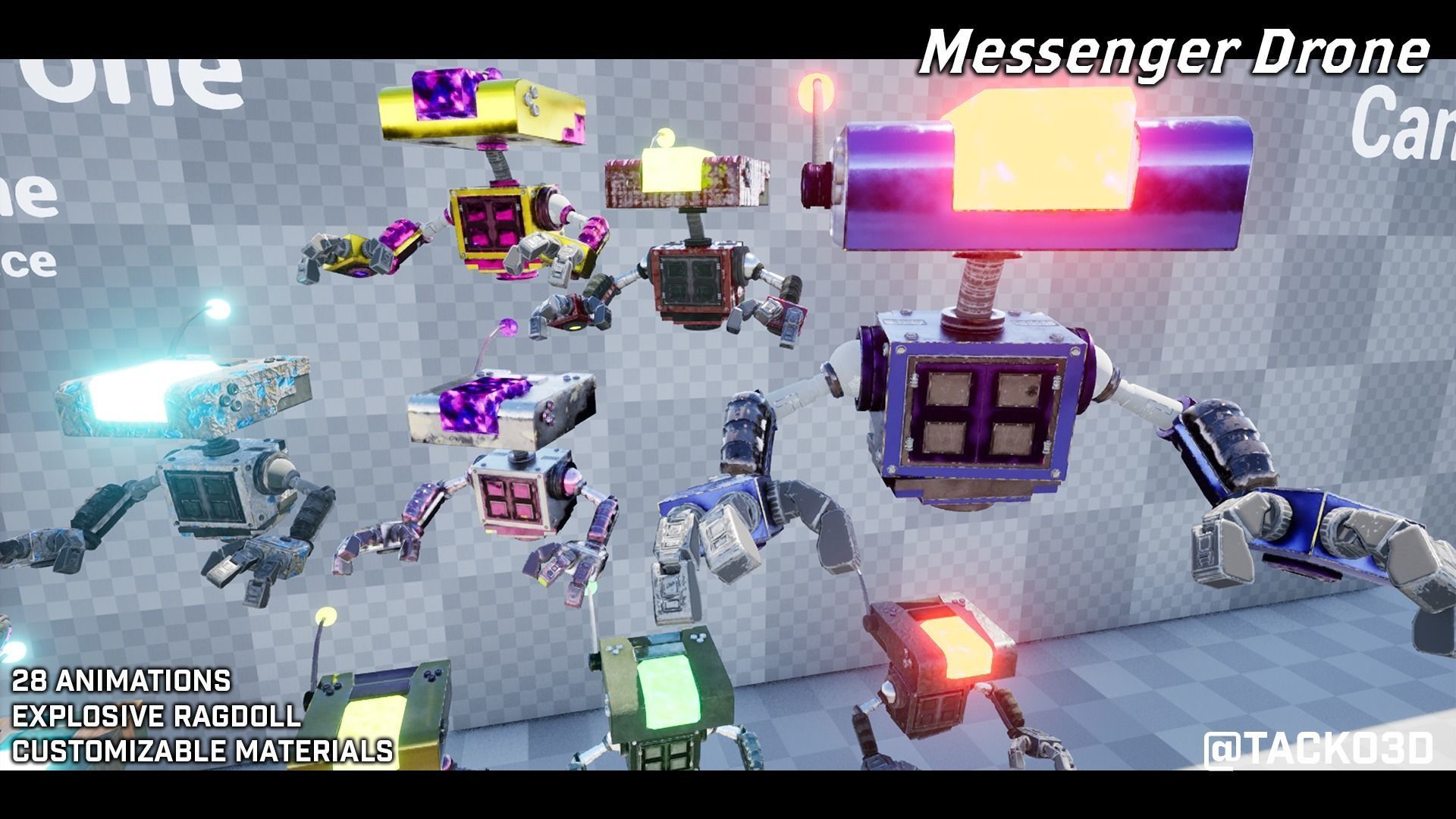 Messenger Drone - Customizable Drone Character Low-poly 3D model_12