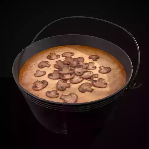 Mushroom Soup in Metal Bowl Low-poly 3D model