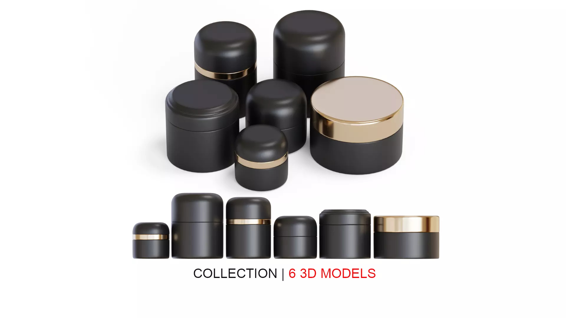 Black Cosmetic Jars 3D Model Collection_0