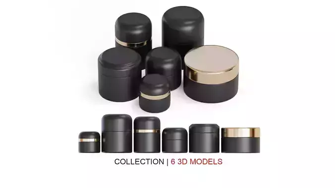 Black Cosmetic Jars 3D Model Collection