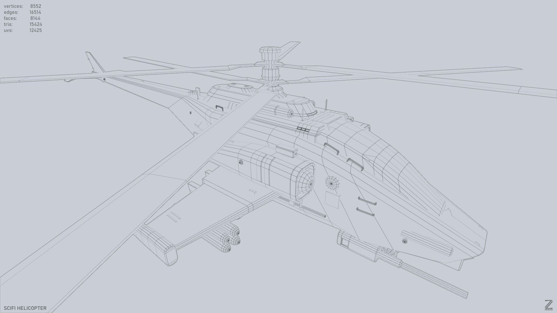 Scifi helicopter Low-poly 3D model_14