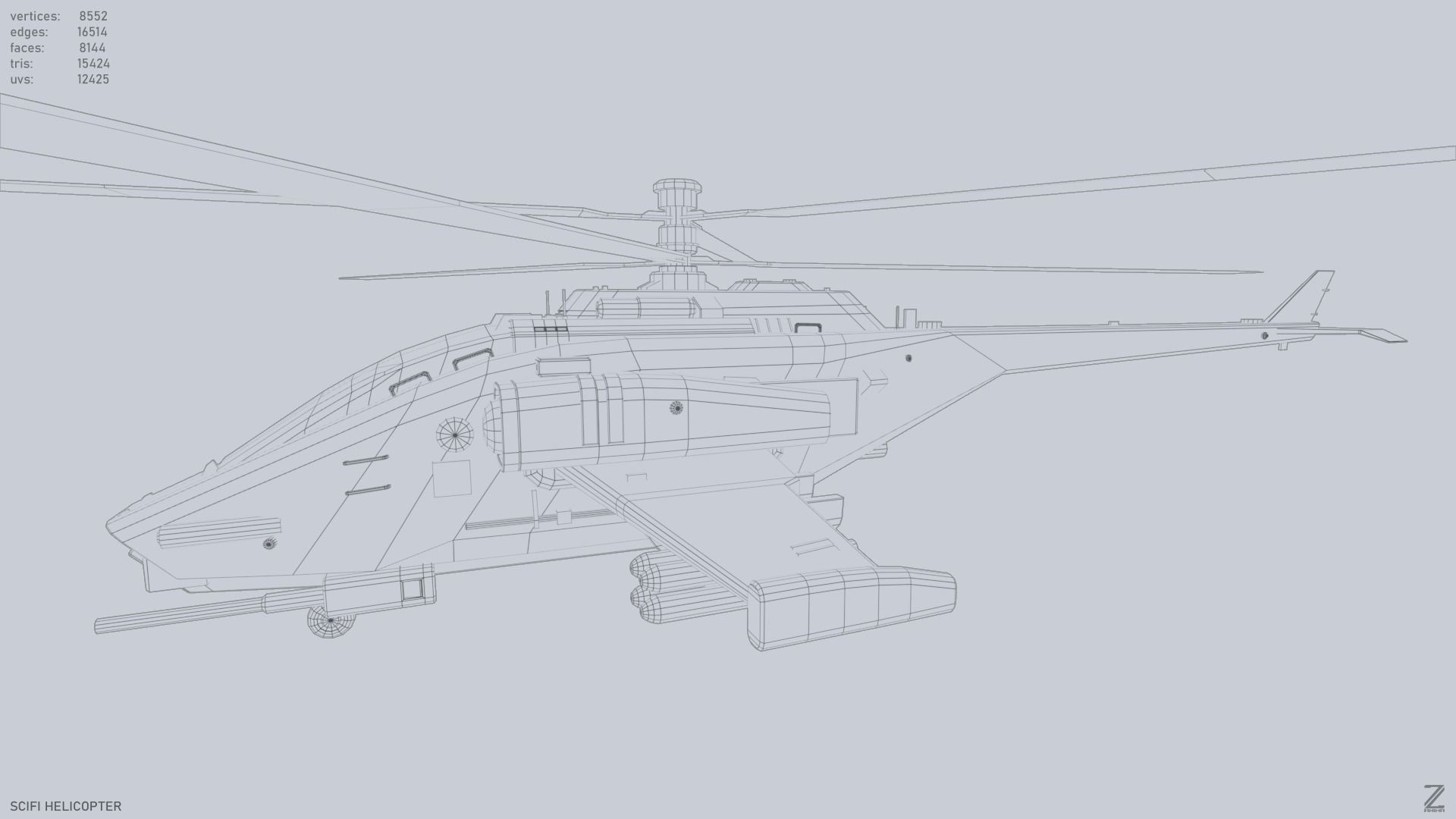 Scifi helicopter Low-poly 3D model_12
